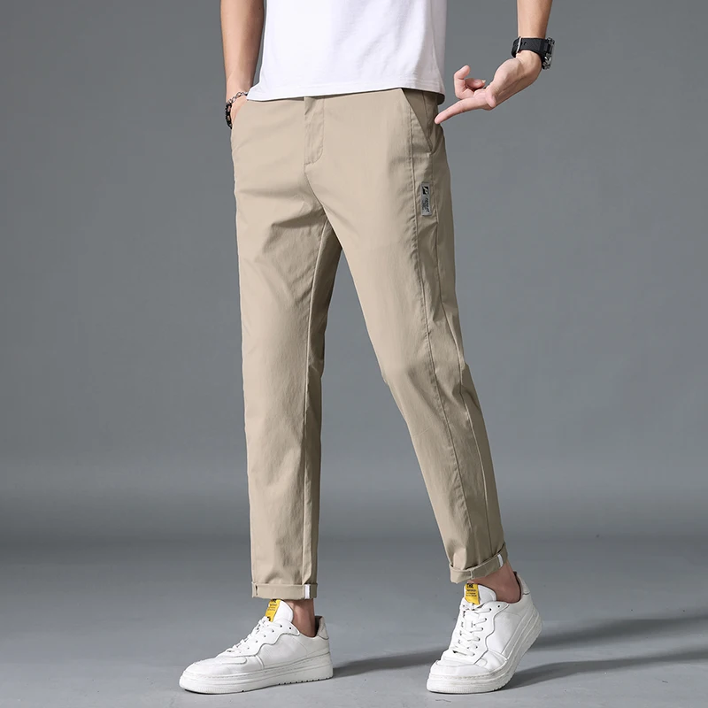 

Men's Business Casual Pants Slim Fit Classic Straight Trousers Lightweight Cotton Stretch Trousers Spring Solid khaki Pants