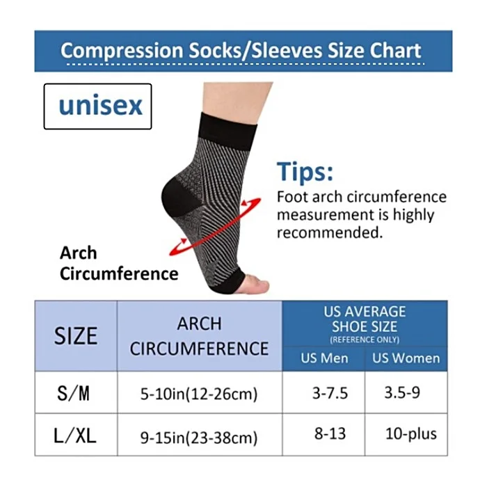 Toe aberto tornozelo cinta compressão manga meias, mulheres e homens, inchaço, fascite plantar, entorse, 2 Pack