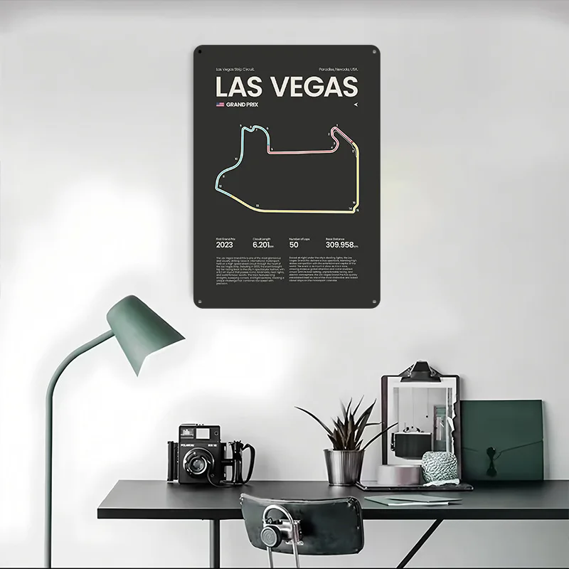 لاس فيغاس قطاع الدائرة المطبوعة الملصقات تخصيص جدار الفن الرجعية خمر معدن القصدير علامات لغرفة المنزل لوحة مخصصة العصا ديكو