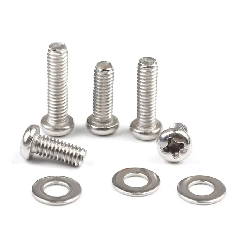 Gbt9074 Stainless Steel Cross Slot Pan Head Screw Washer Flat Washer 2-In-1 Set M4 M5 Cross Round Cross Flat Head Screws 1Pcs