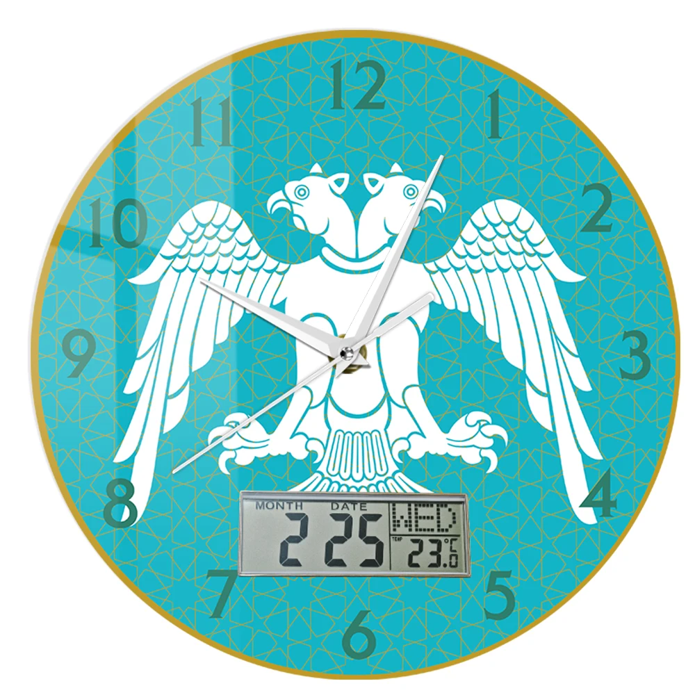 Seljuks Turkic States Double Headed Eagle Wall Clock With Lcd Display Turkish D…