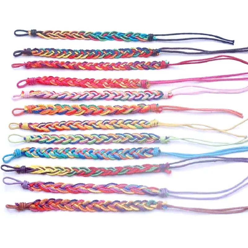 5Pcs Bohemia Braided Rope Wave Bracelet Adjustable Handmade Wrist Cord Friendship Ethnic Woven Bracelets for Girls Women Jewelry