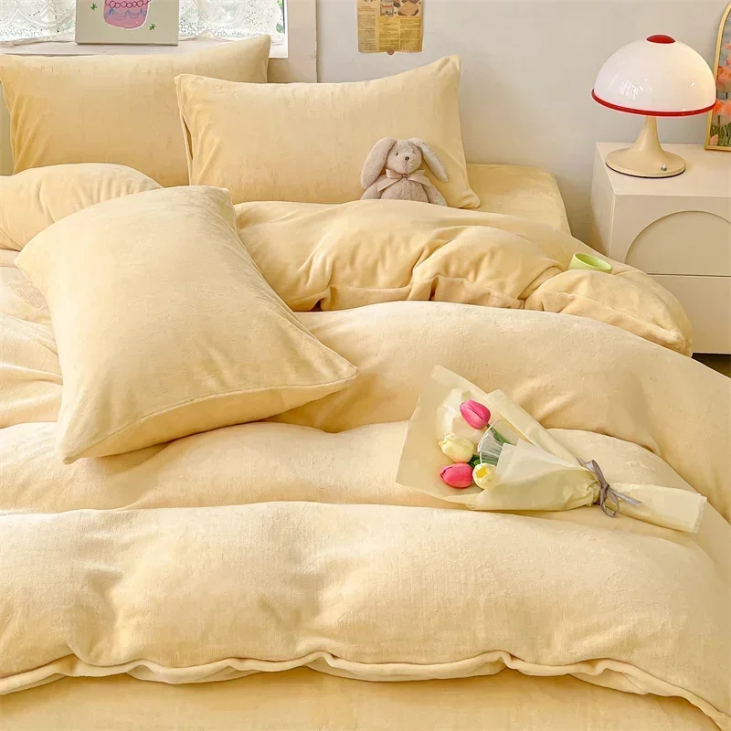 Simple Milk Fleece Warm Autumn Winter Duvet Cover Set 220x240 Soft Fluffy Queen Bedding Set Plush Warmth Blanket Cover Sets Cozy