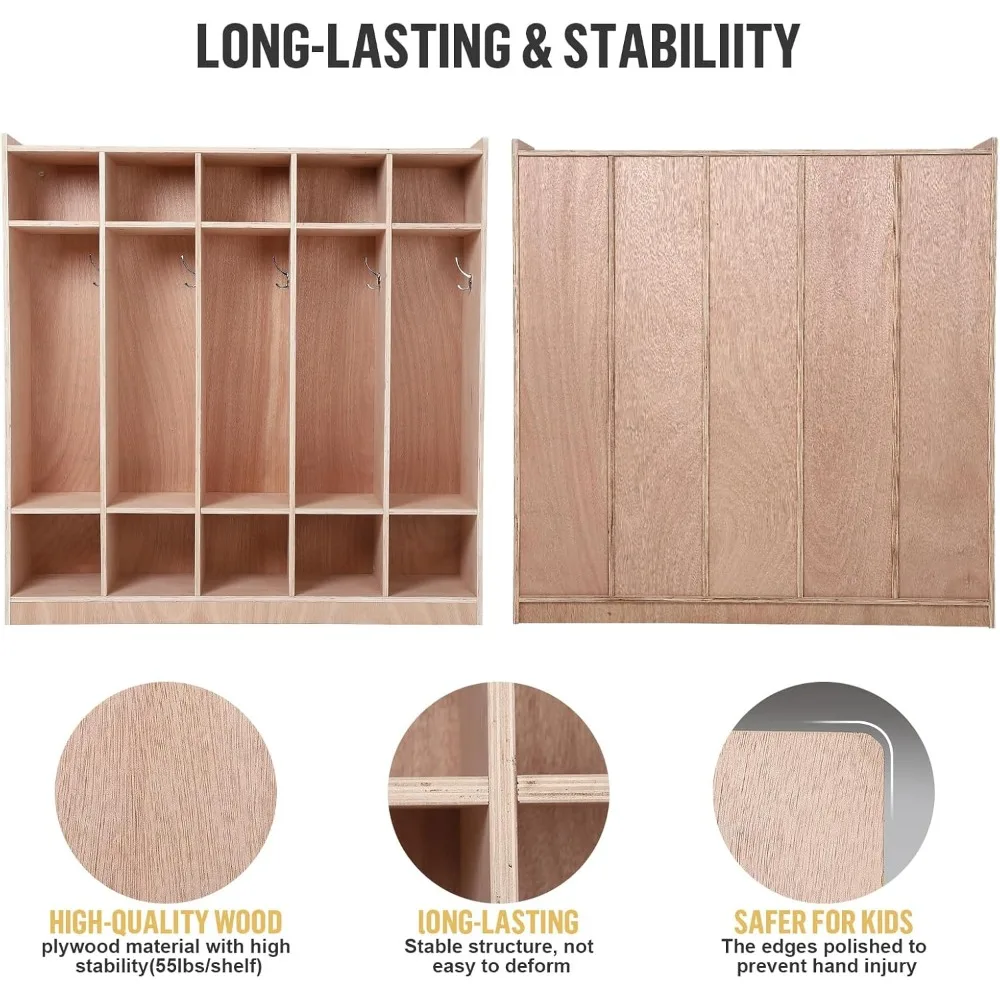 خزانة معطف للفصل الدراسي مكونة من 5 أقسام، 10 مكعبات مع مجموعة مضادة للطرف للفصول الدراسية، حجرة رعاية نهارية مع 4 عجلات، 5 خطافات و2 ش #5