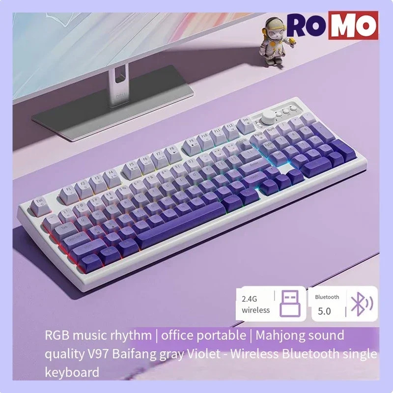 Eweadn V97 Bimode Keyboard 5.0bluetooth Rgb Backligh Rechargeable Office 97keys 2.4gwireless Sound Off Pbt Key Gaming Keyboard