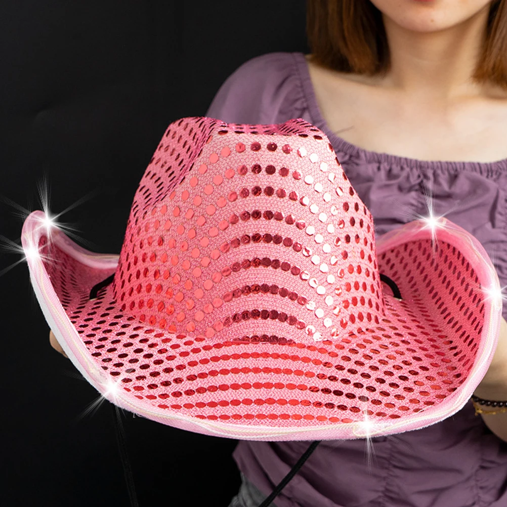 

1pc Glowing Sequin Wide Western Cowboy Brim Lightweight Western Cowboy For Women Party Sun Hat Fashionable Costume Hat