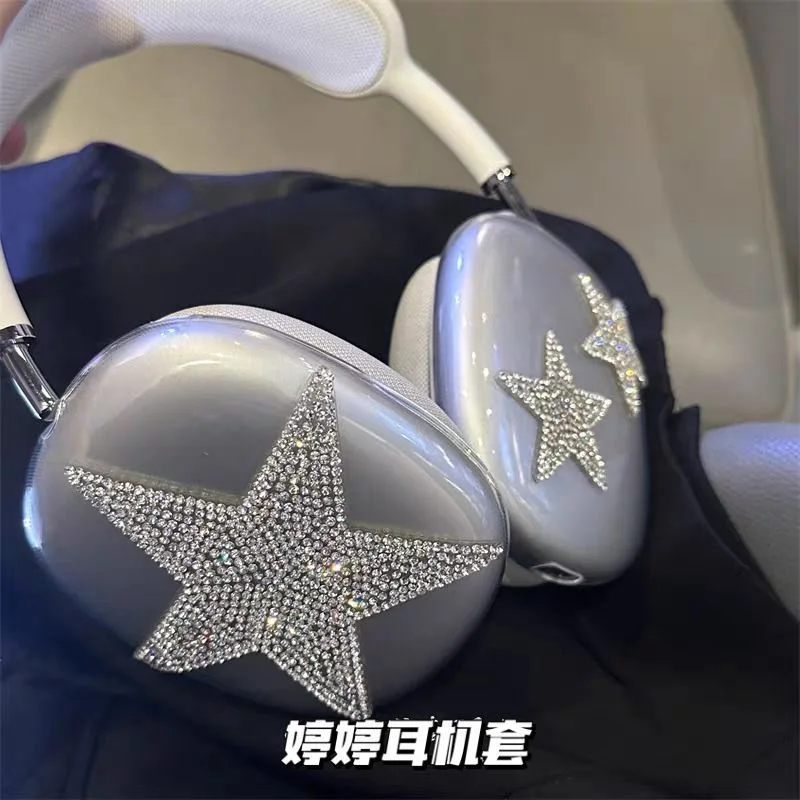 Flash-reflecting star-shaped earphone case, suitable for AirPods Max. Transparent protective soft shell for over-ear headphones.