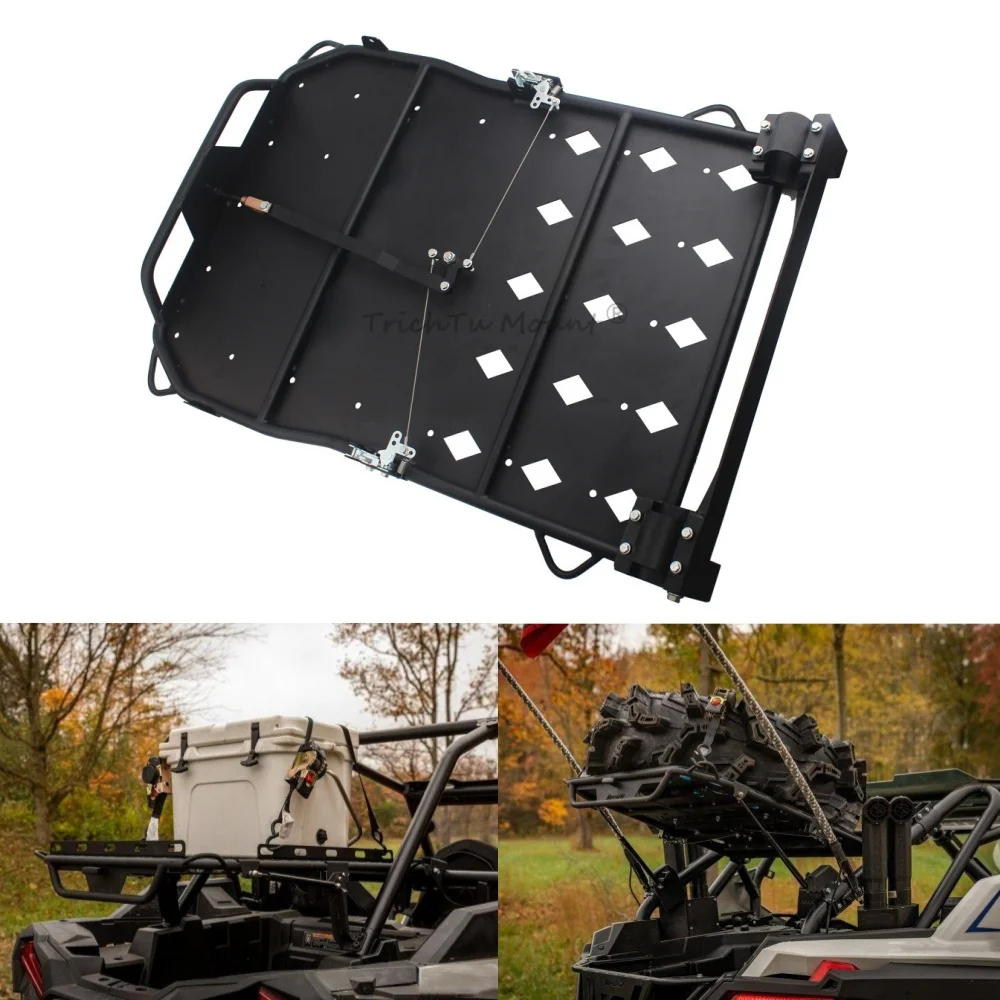 

UTV Storage Cargo Tire Rack Compatible with Polaris RZR XP 4 1000 Turbo Trails 2014-2023 32 Inch Spare Tire Pivoting Cargo Rack