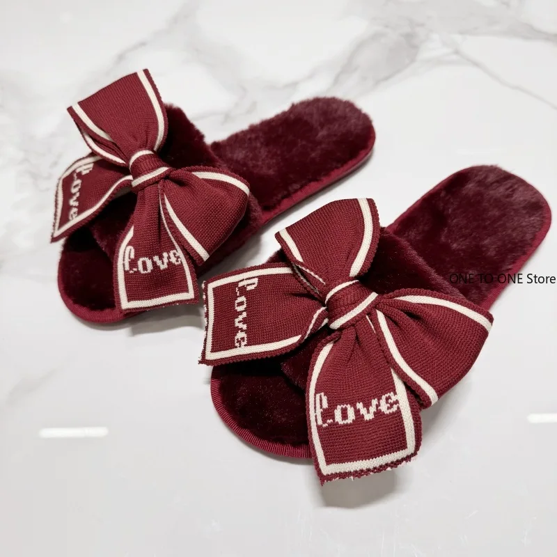 الجملة عارضة رقيق النعال النساء منزل شقة أزياء الشتاء Bowknot الحب مصمم أحذية السيدات المنزل أفخم منصة أنيقة #1