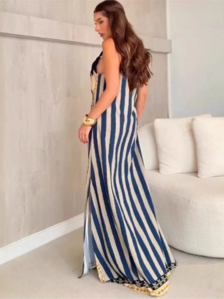 Verão cover ups maiô feminino cinta de espaguete sem mangas roupões maiô 2025 nova impressão praia férias maxi vestidos cover-up