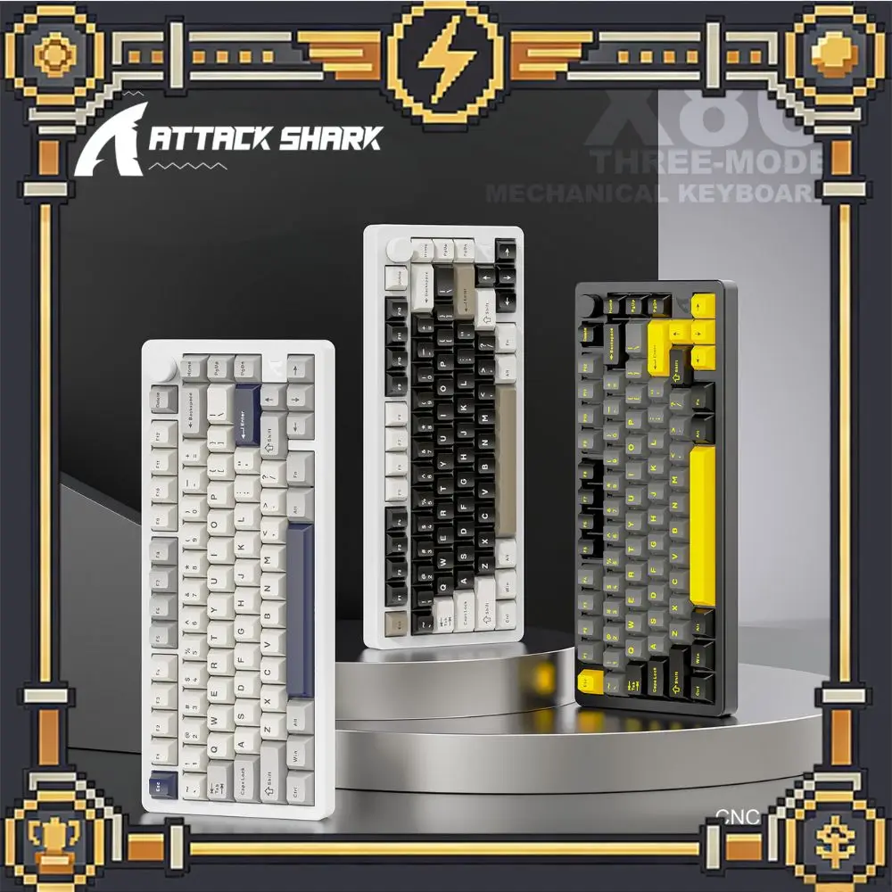 

Attack Shark X86 Mechanical Keyboard Aluminum Tri-mode Wireless 75% Gaming Keyboard Gasket RGB Hot-Swap With Knob PC Accessories