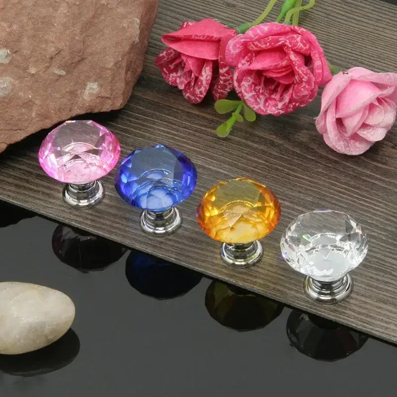 Colorful Diamond Shape Design Crystal Glass Knobs Cupboard Drawer Pull Kitchen Cabinet Door Wardrobe Handles Hardware