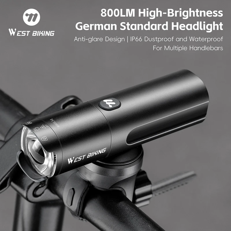 

WEST BIKING Bicycle Light IP66 Waterproof 400/600/800LM High Brightness Bike Headlight 6 Mode Type-C Charging Cycling Flashlight