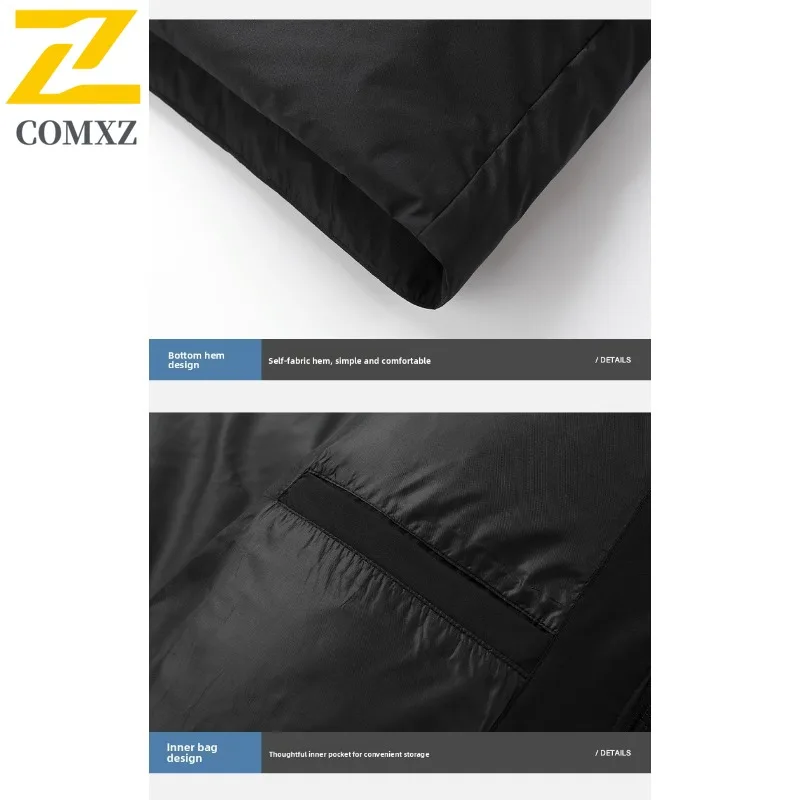 COMXZ Mens Long Down Jacket New Fashion Stand Collar Business Casual Warm Puffer Coat Luxury Ultra Light Windproof Winter Coat