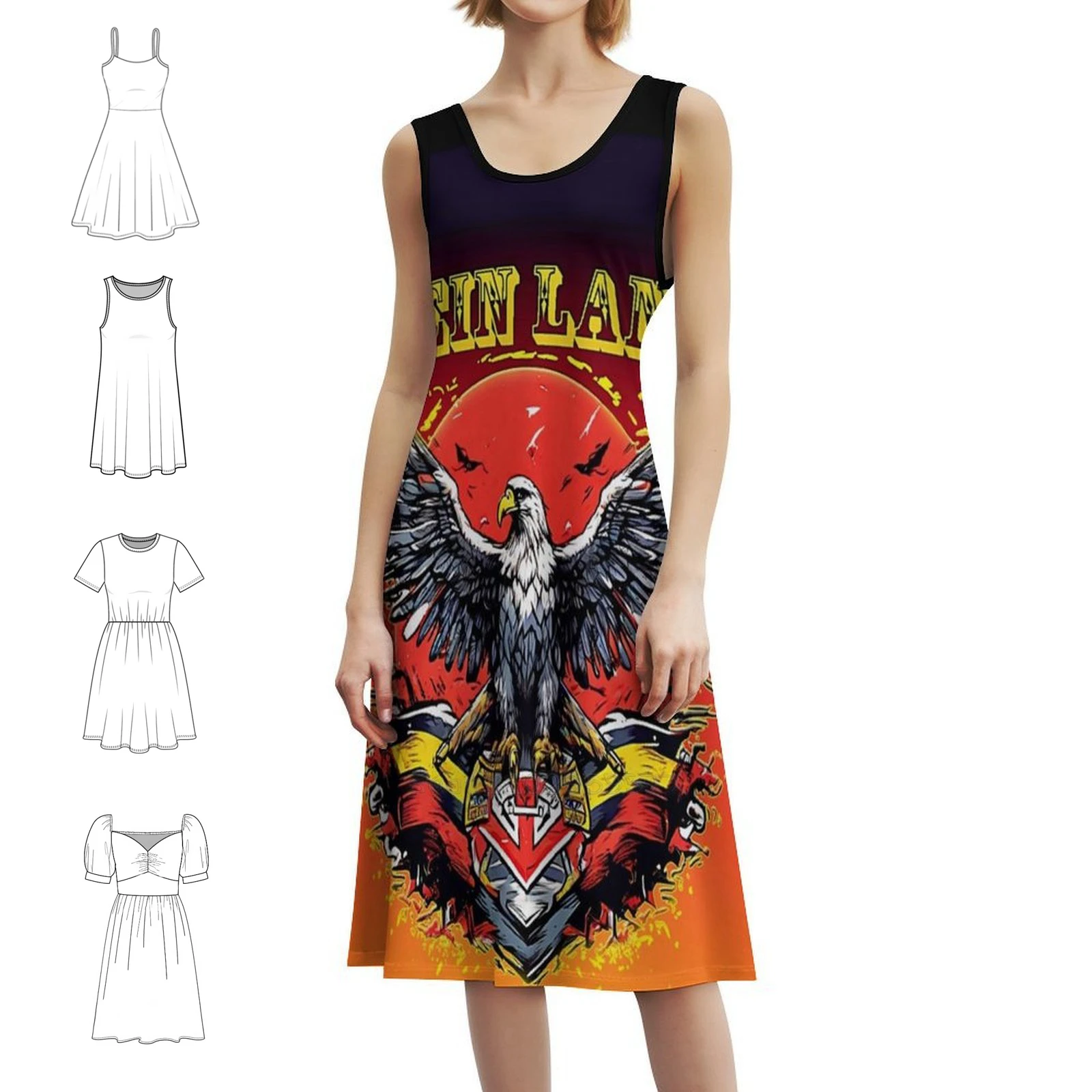 

My Country Women's Elegant Party Dress A-Line Dress With Short/Long/Sleeveless Options Germany Symbol Banner Design Black Red