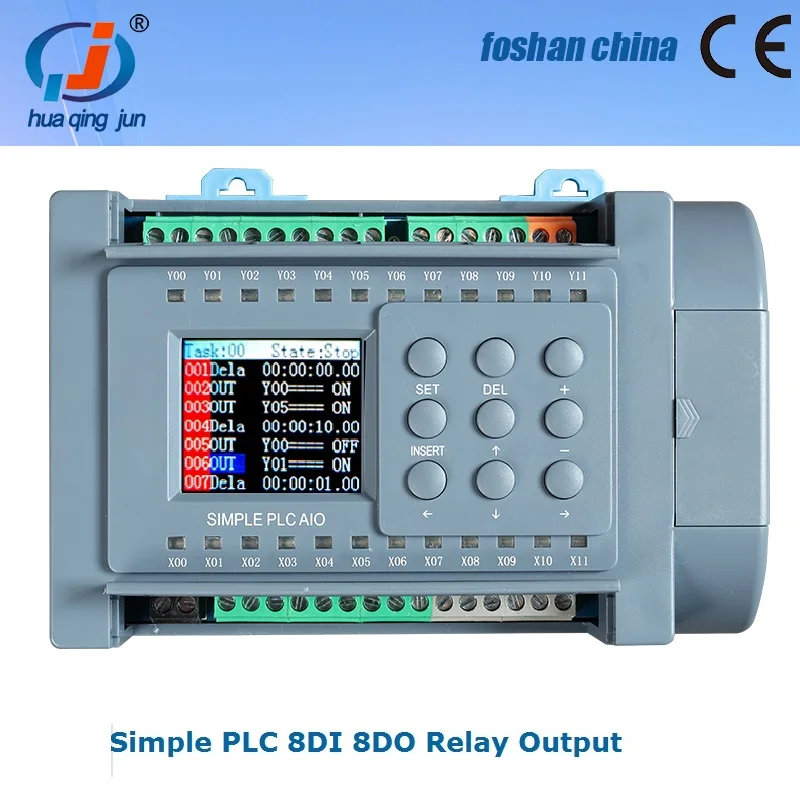 Huaqingjun 8DI 8DO Relay Output PLC RS485 Modbus QJ-16R-485 Programmable Logic Controller