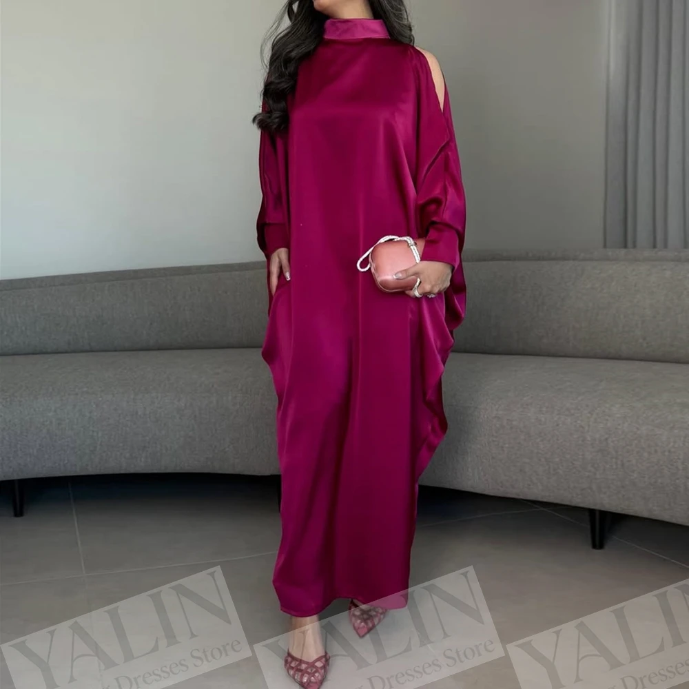 

Women's A-line Evening Dresses Ankle-length High-neck Full Sleeve Prom Dresses Simple Fashion Draped Casual Customized Gowns