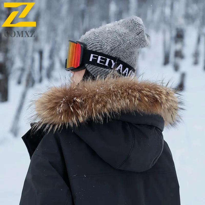 COMXZ Men Long Down Jacket Splicing Hooded Outdoor Adventure Anti-Cold Parka Hiking Travel Lightweight Autumn Winter Trench Coat