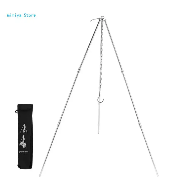 pipi Outdoor Cooking Tripod Adjustable Garden Campfire Foldable Hanging Portable Tripod Outdoor Camping Cooking Grill