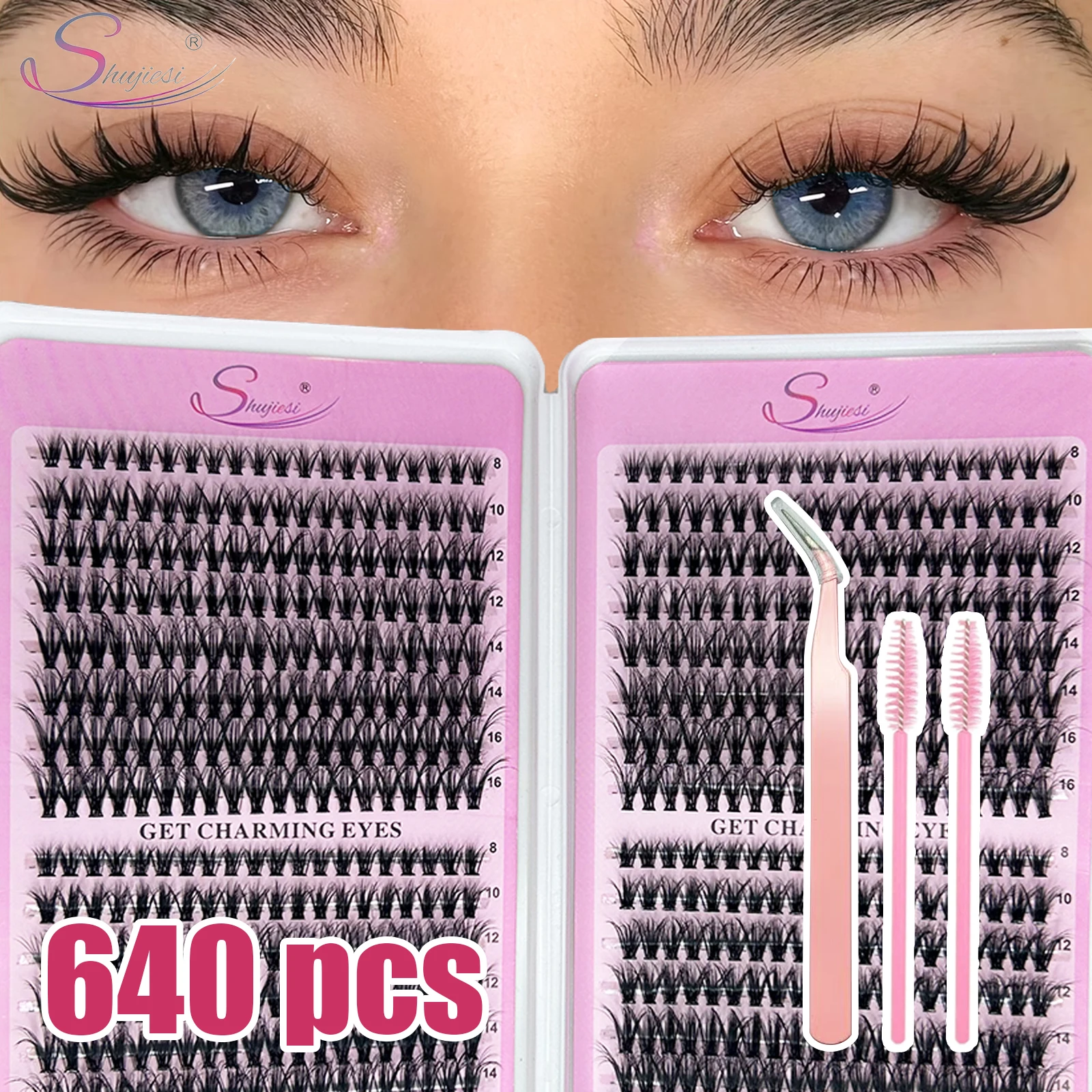 Shujiesi 640PCS Cluster Lashes D Curl DIY Eyeslash 8-16MM Natural Makeup Fluffy False Eyelashes Supplier