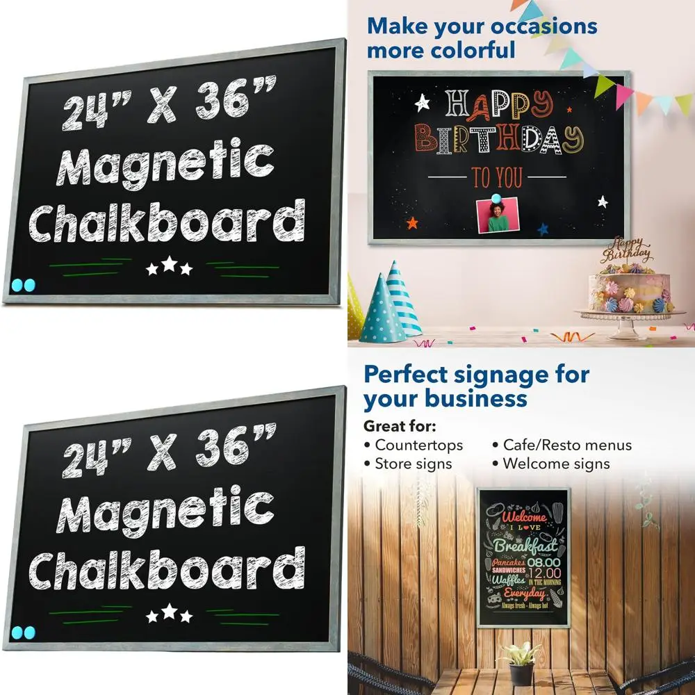 

Large Rustic 24x36 Magnetic Chalkboard with Wooden Frame - Dusty Blue Wall Blackboard for Home and Office Use