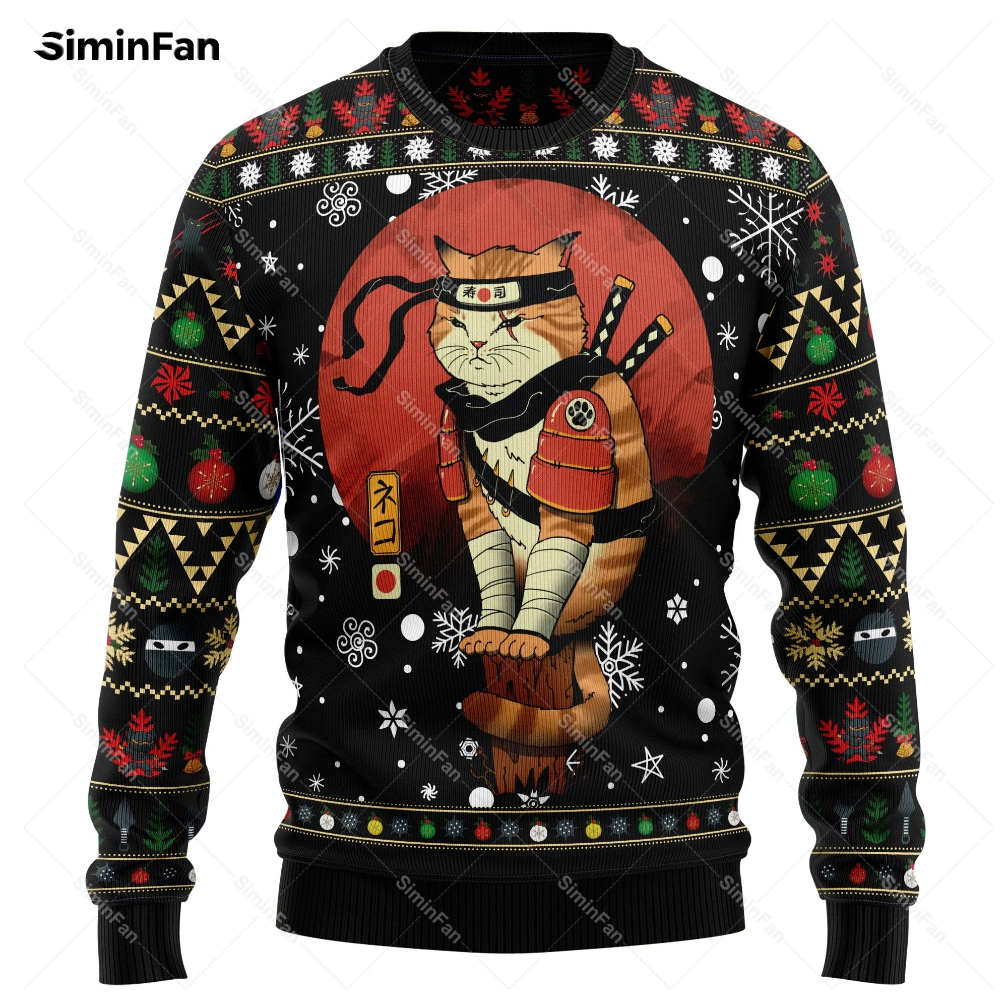 Ninja Cat Ugly Christmas Sweater 3D All Over Printed Men Pullover Sweatshirt Long Sleeve Shirts Female Unisex Top Hoodie Jacket