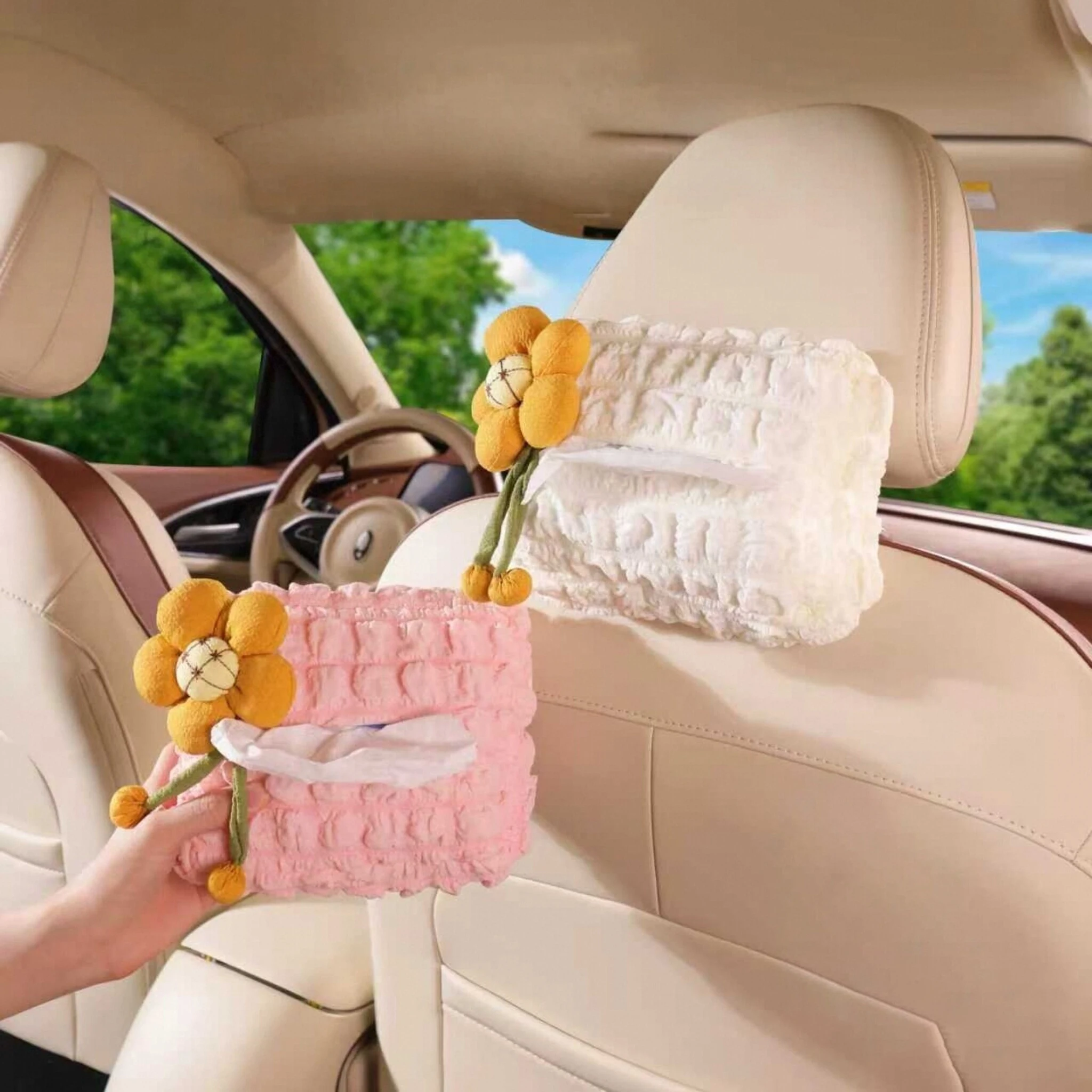 

Car Tissue Holder Box - Fluffy & Soft Polyester, Universal Adjustable for Car Dashboard & Seat Back, Cute Auto Organizer