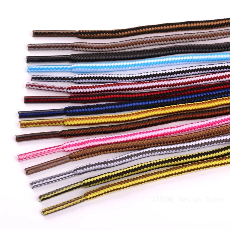 1Pair Round Shoelaces Boots Shoe Laces Striped Double Color Apply to High Gang Casual Shoes Cotton Shoelace