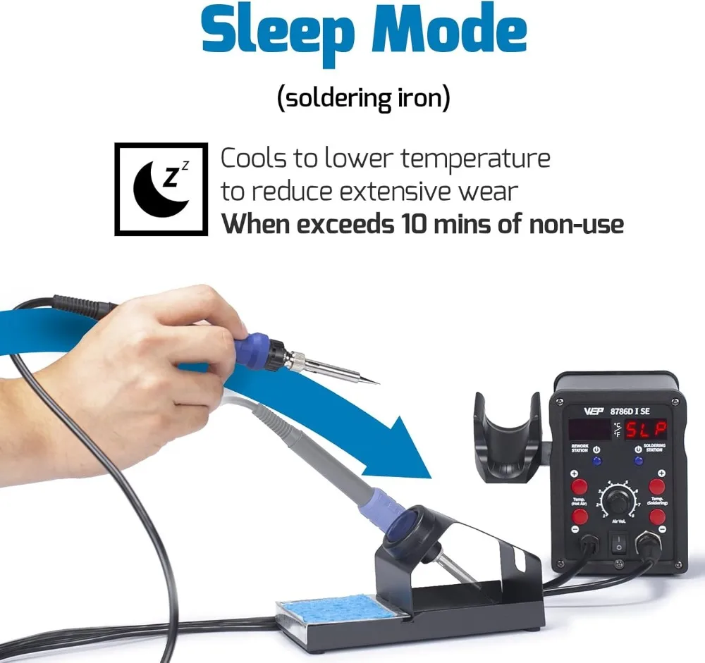 Kit de estación de soldadura de hierro de aire caliente 2 en 1 con controles digitales, 5 puntas, 3 boquillas y accesorios
