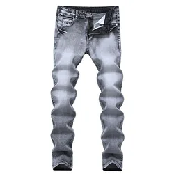 2024 Spring Men's Casual Cotton Jeans Fashion Gray Comfortable Business Straight Casual Pants High Quality Brand Trousers