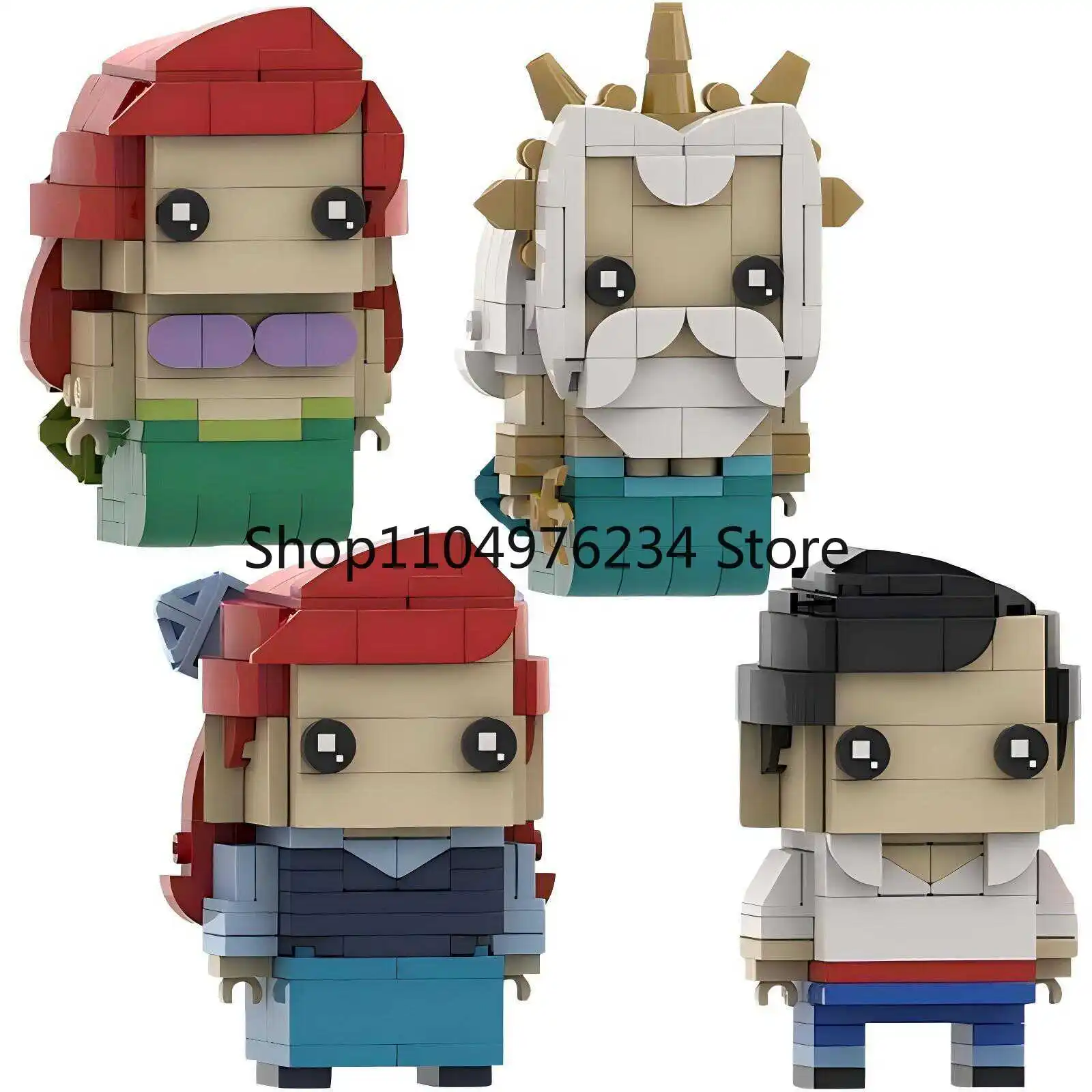 MOC – figurine de dessin animé monde sous-marin, petite sirène Brickheadz, blocs de construction, modèle Puzzle pour enfants, jouets, cadeau d'anniversaire pour adultes