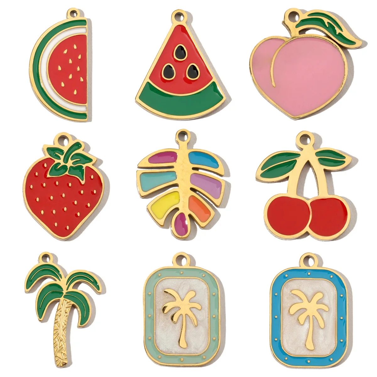 Cute Enamel Fruit Pendant for Earrings Stainless Steel Necklace Pendant Jewelry Findings Supplier