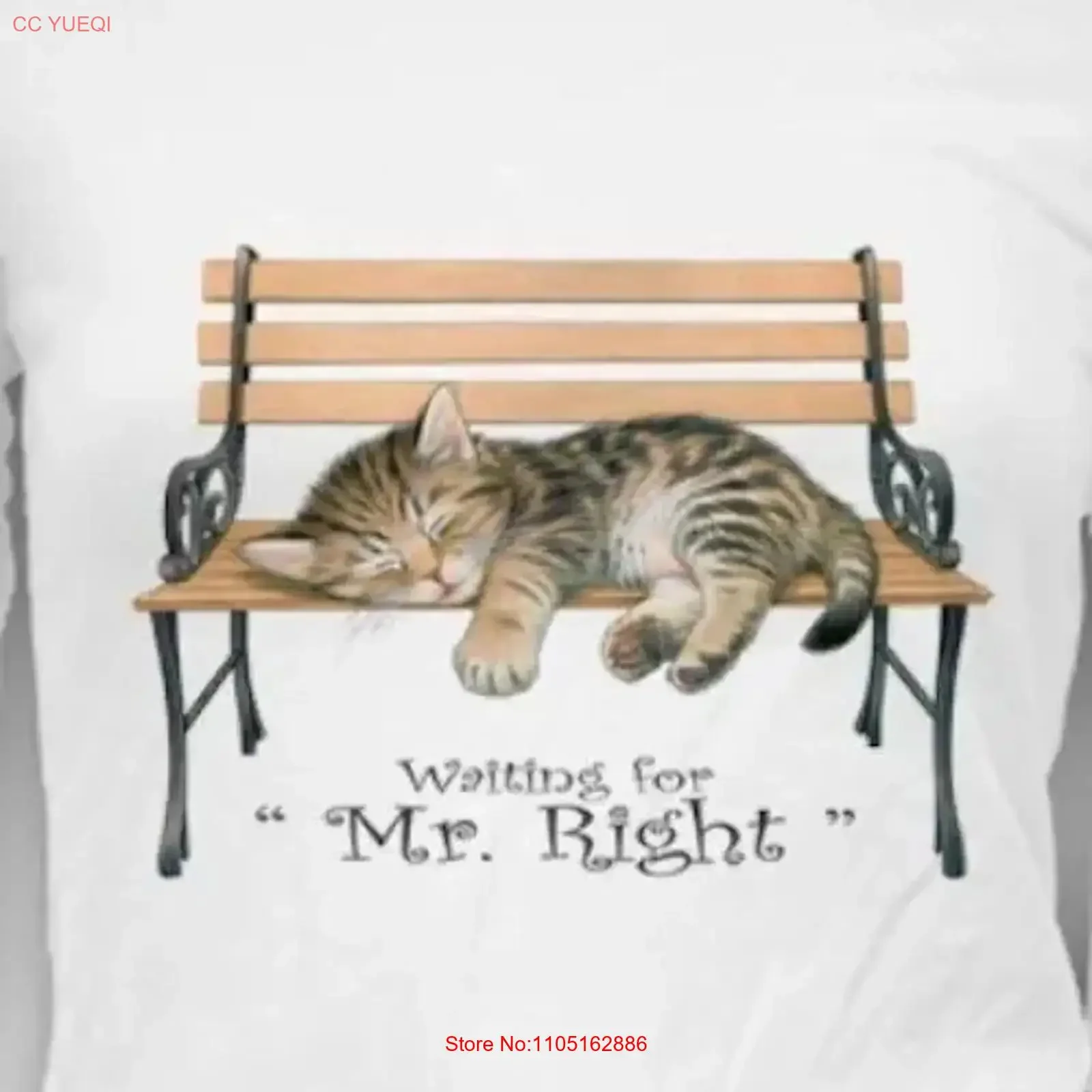 Waiting for Mr Right CaT T Shirt Kitten on Bench Ladies Sm 5X advice vintage Washed streetwear Comfortable fashion Stretched