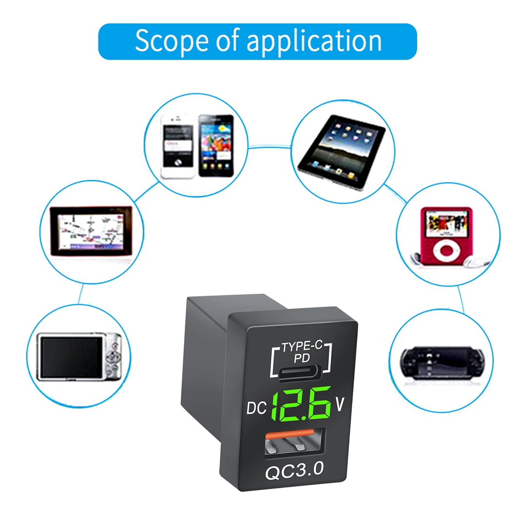 

AEF2-Новое зарядное устройство QC3.0 USB Автомобильное зарядное устройство PD Type-C Зарядное устройство со светодиодным цифровым вольтметром для новой быстрой зарядки Toyota