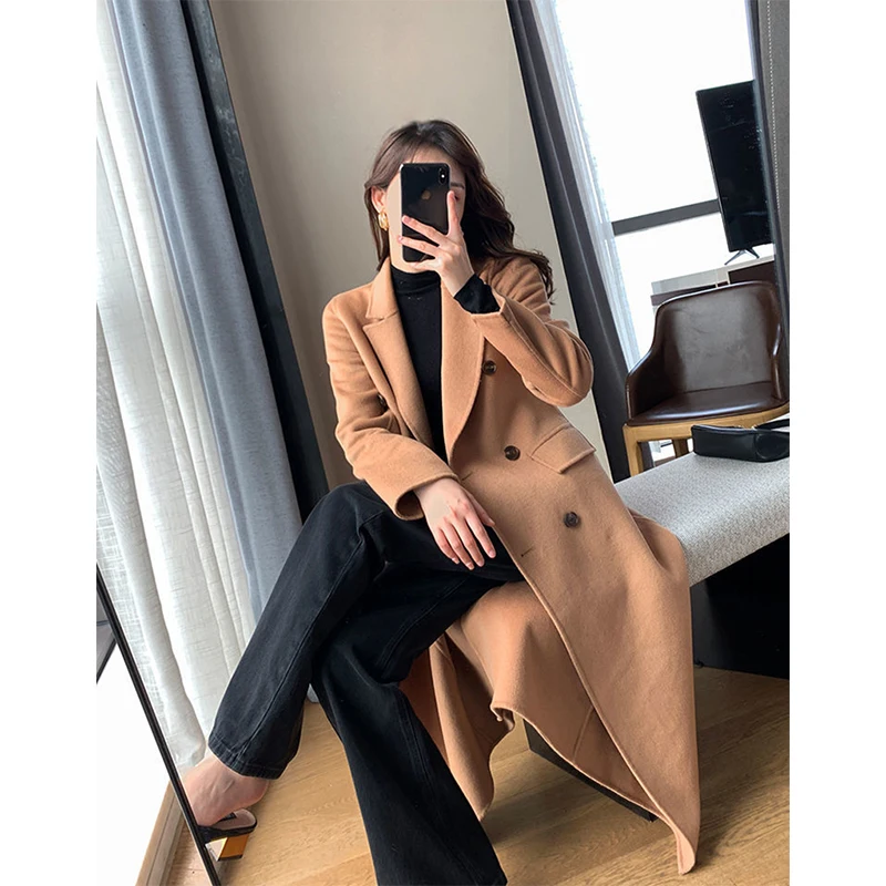 M-3Xl Long Trench Coat Women Streetwear Double Breasted Wool Coat Korean Plus Size Windbreaker Outwear Winter Woolen Overcoat