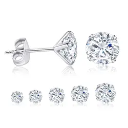 1 Pair 316L Surgical Steel Fashion Transparent Round Cubic Zirconia Push-back Stud Earrings Set Suitable for Women Men 3-7mm