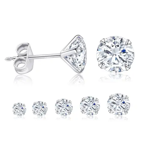 1 paire de boucles d'oreilles Push-back en acier chirurgical 316L, rondes et transparentes, en zircone cubique, adaptées aux femmes et aux hommes de 3 à 7mm