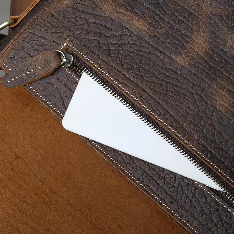 Vintage Full-Grain Crazy Horse Leather Crossbody Bag - Men's Retro Flap Shoulder Bag