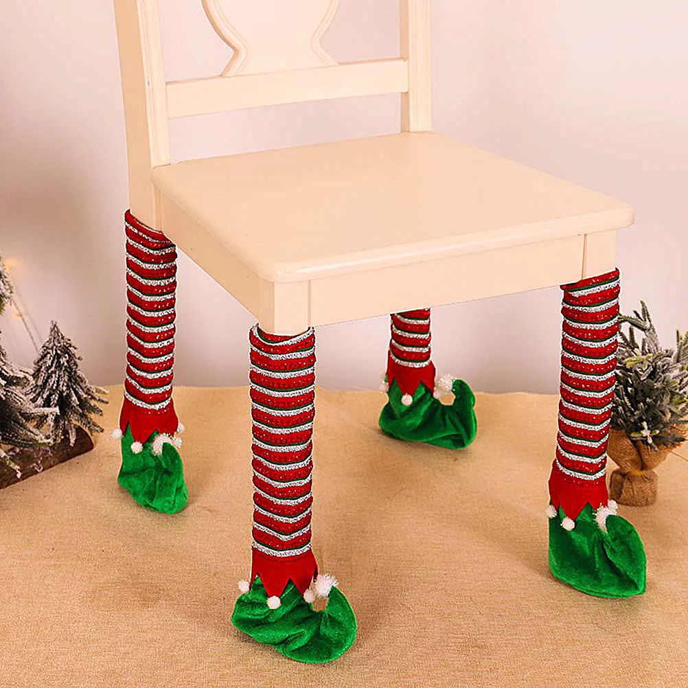 Holiday Furniture Feet Sleeves Striped Chair Leg Cover Table Xmas Foot Protector