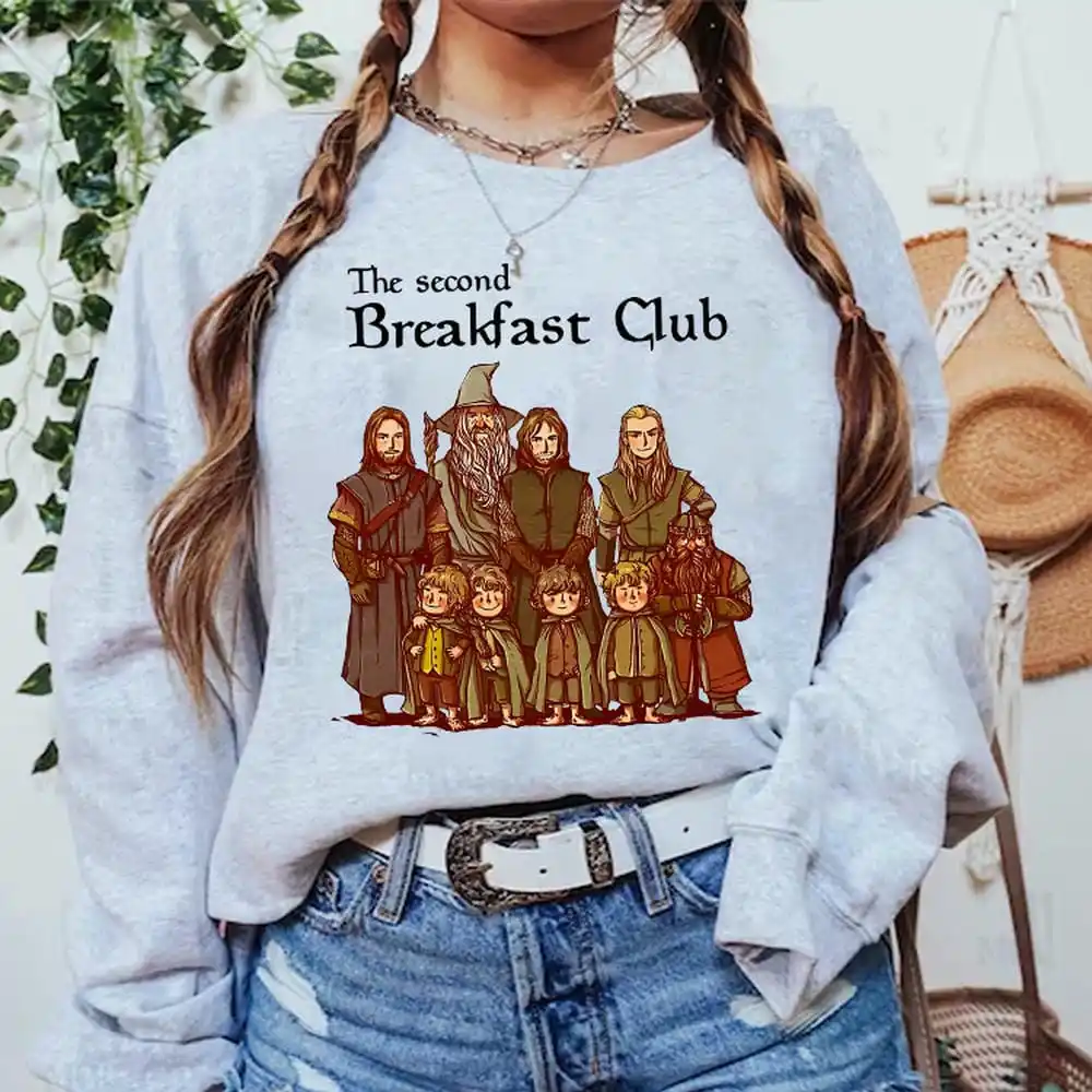 Vintage The Second Breakfast Club Comfort Shirt Retro Print Short Sleeve Roundneck Shirt 100% Cotton T-shirt For Unisex Y2K Tee