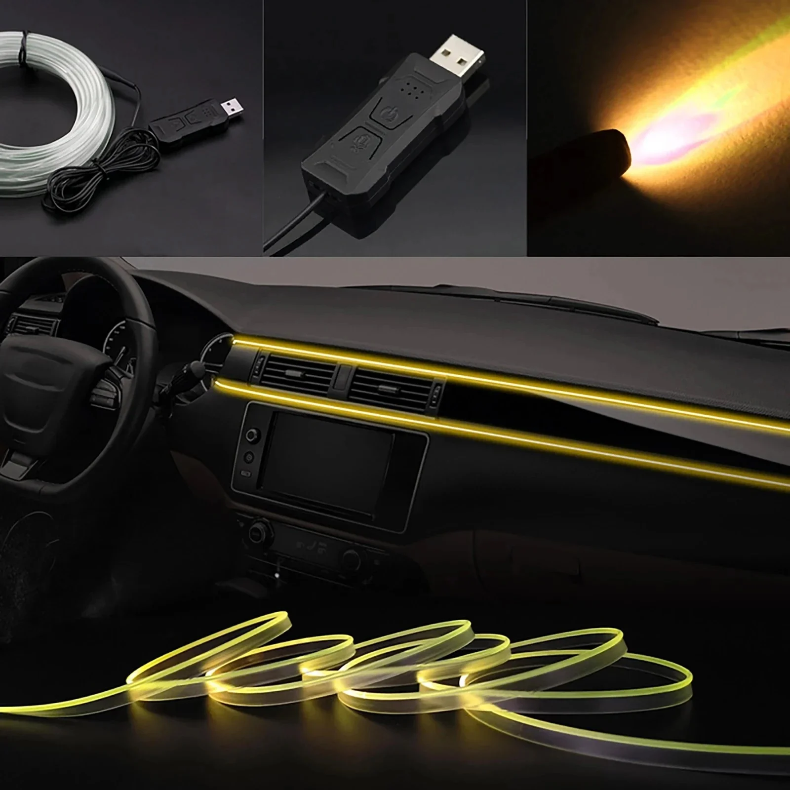 RGB Car Interior Atmosphere Light Strip 5M App Control Ambient LED Light USB Fiber Optic Lamp Decor for Auto DIY Universal Fit