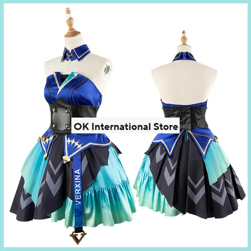 CyGame Umamusume: Pretty Derby Verxina 코스프레 의상 가발 원 숄더 이브닝 드레스 공주 스커트 여성 카와이 카니발 슈트