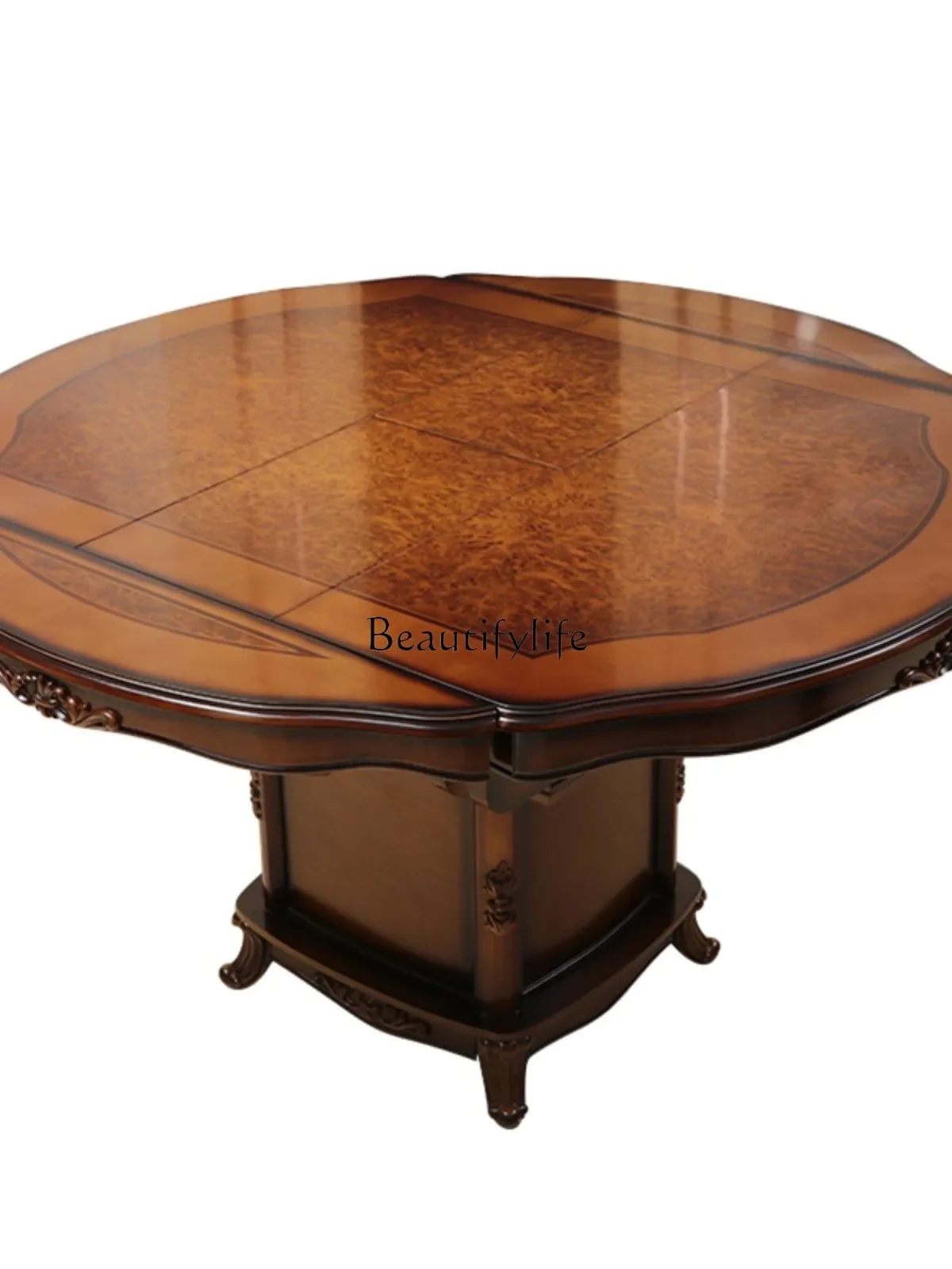 Retractable Solid Wood Dining Table round Size Variable Folding Pure Solid Wood round Table Assembly