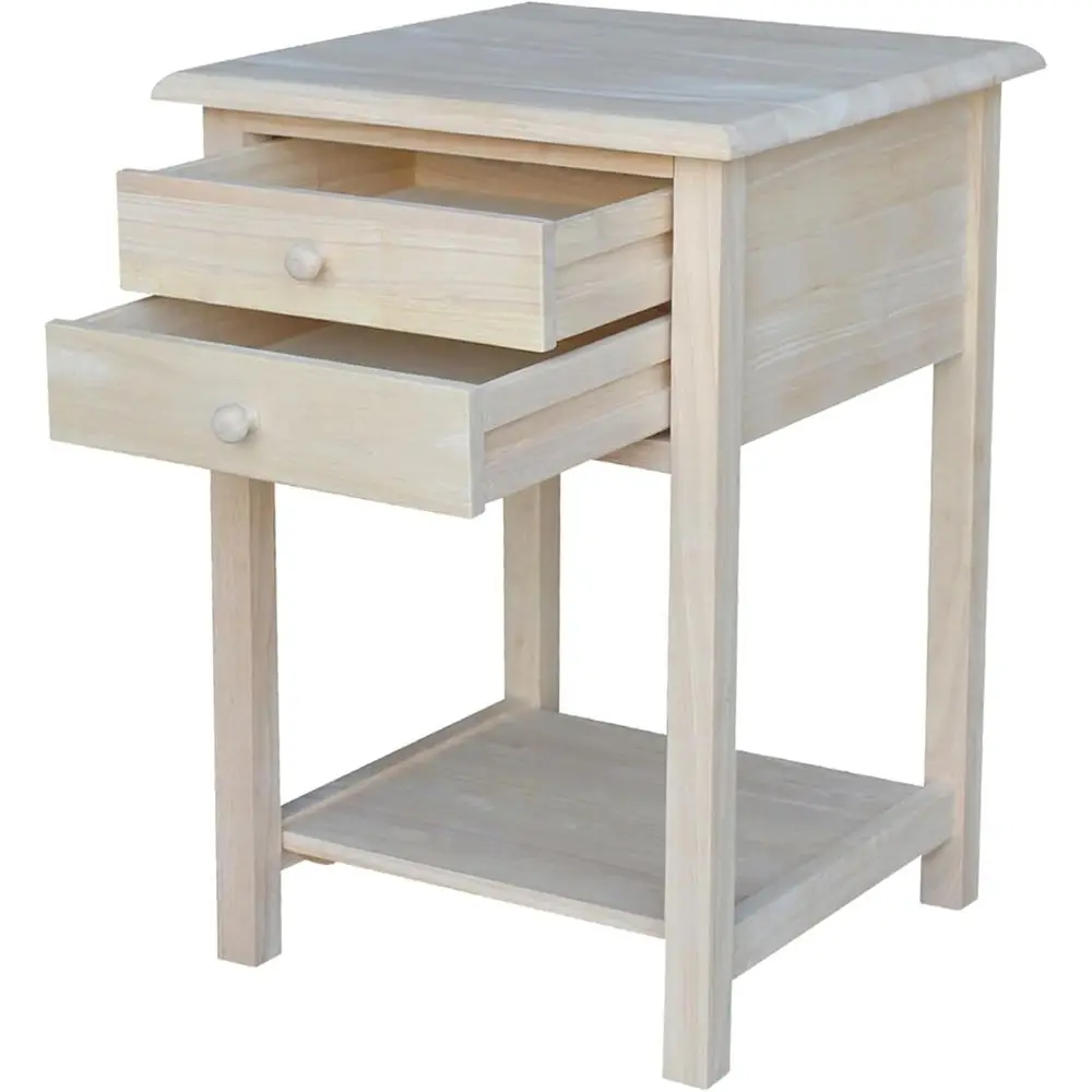 

25.6 Tall Eco-Friendly Wood End Table, 2 Drawers, Customizable Color, Fully Assembled, Kitchen/Dining Furniture