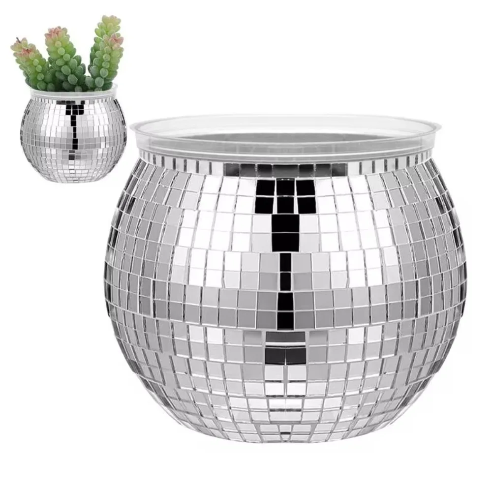 Image 5: Boule Disco Pot de fleur boule Disco Vase de fleur argent miroir verre décor Vase planteur Disco boule plante support pour la décoration de la maison
