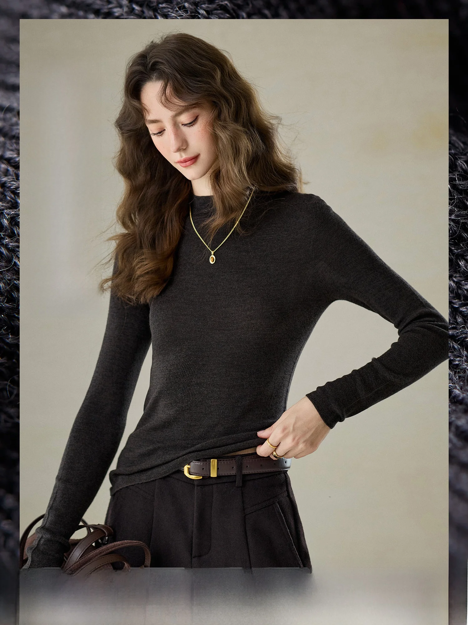 

Women's 20S Wool Knitted Sweater f High Collar Inner Wear T-irt Simple Sle Regular Fit Long Sve Thi Winter Top