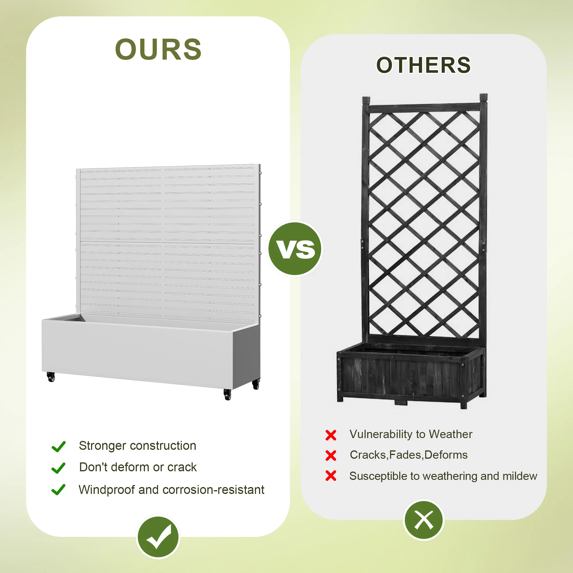 4 ft. H x 4 ft. W Metal Planter Box privacy screen Garden Bed with Trellis and Wheels - White view 7