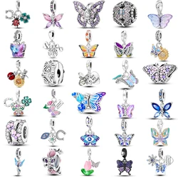 925 Silver Sparking Butterfly Charms Pendants Fit Original Bracelet Necklace DIY Beads For Women Jewelry Making Gift