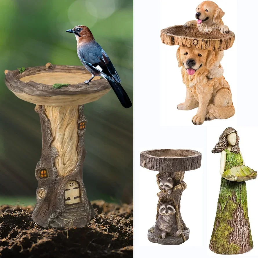 Playful Garden Dog Statues Resin Bird Feeding Tray Home Yard Animal Sculptures Ornaments Garden Decoration Outdoor Decoration