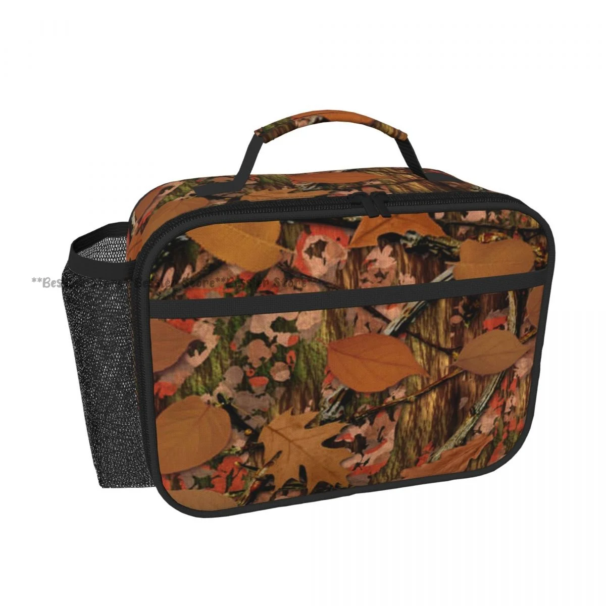 Natural Camouflage Texture Tote Lunch Bag Insulated Cooler Bag Easy Clean Food Handbag for Daily Travel Picnic